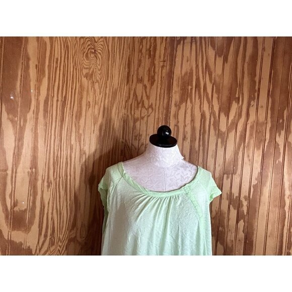 Free People Lite Lime Green Knit Small Short Sleeve Blouse Oversized Linen - Picture 3 of 8